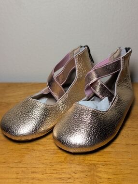 Monkey Feet Rose Gold Pebbled Leather Zip Back Ballet Flats Girls Size 12-18M